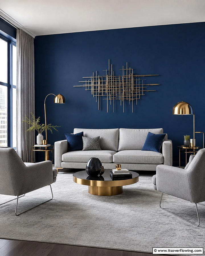 Blue Accent Wall with Grey FurnitureExact - 30 Soothing Blue & Grey Living Room Designs for Relaxing Spaces