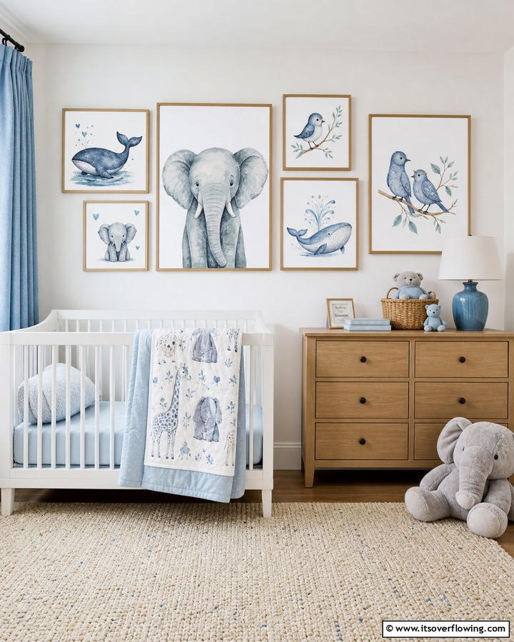 Blue Animal Themed Artwork - 25 Blue Nursery Ideas for a Calming and Serene Baby Room