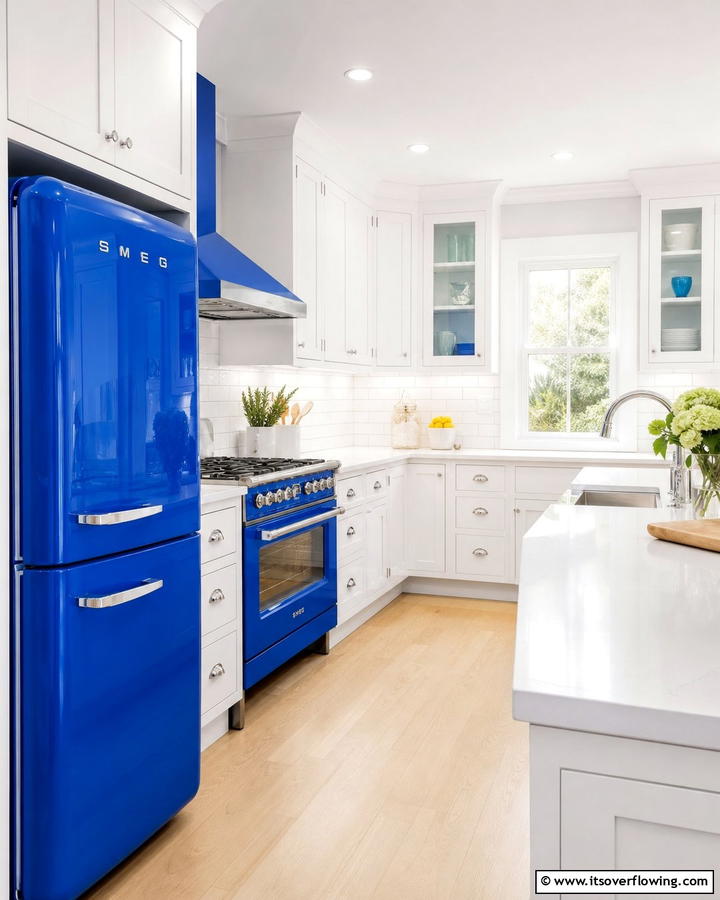 Blue Appliances with White Surroundings - 25 Blue and White Kitchen Ideas for a Fresh and Timeless Look