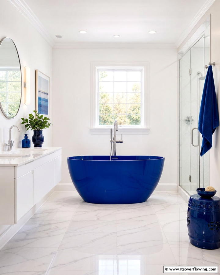 Blue Bathtub with White Surroundings - 25 Blue and White Bathroom Ideas for a Fresh Look