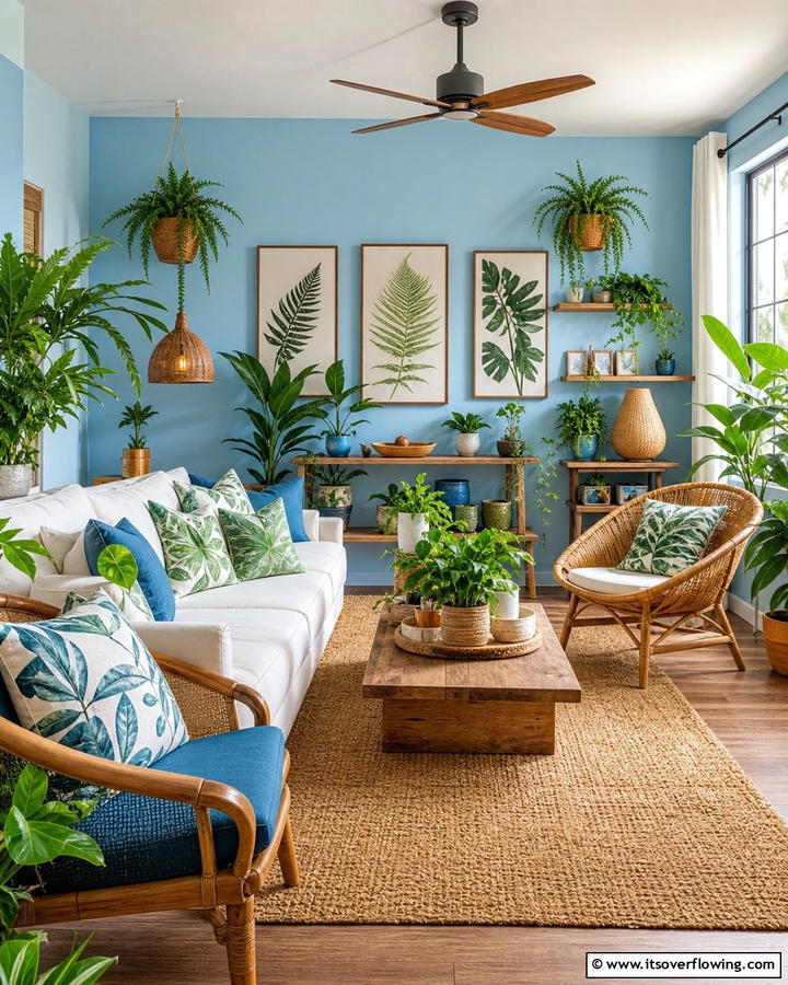 Blue Botanical Haven - 21 Refreshing Blue Living Room Ideas for Vibrant Spaces