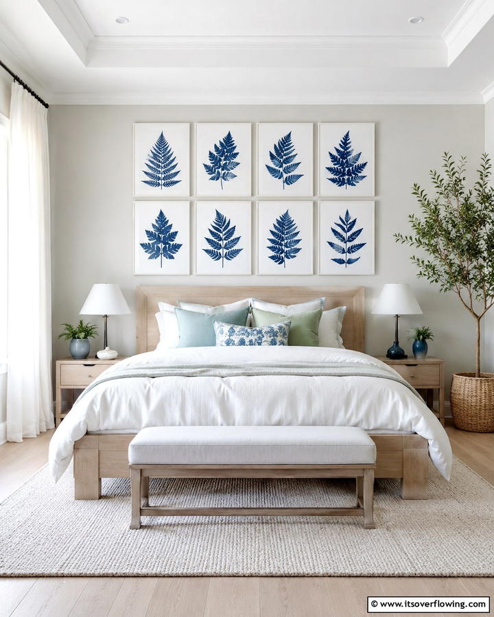 Blue Botanical Prints - 25 Moody Blue Bedroom Ideas for a Relaxing Space