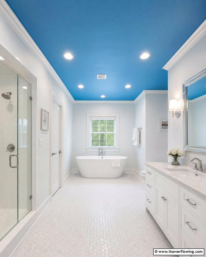 Blue Ceiling with White Walls - 25 Blue and White Bathroom Ideas for a Fresh Look