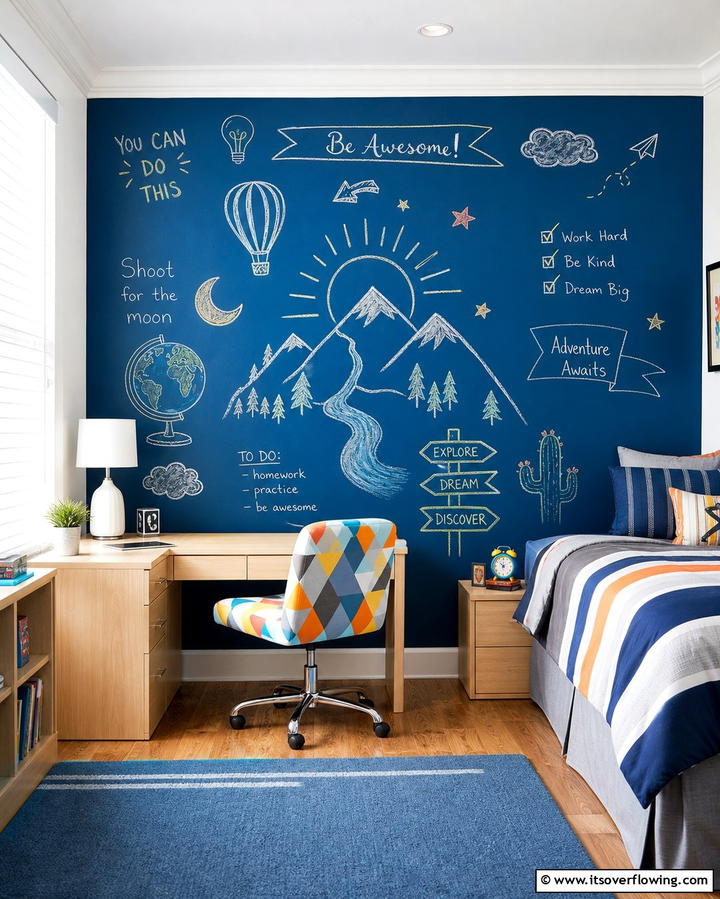 Blue Chalkboard Wall - 25 Girls Blue Bedroom Ideas- Fresh & Calming Designs