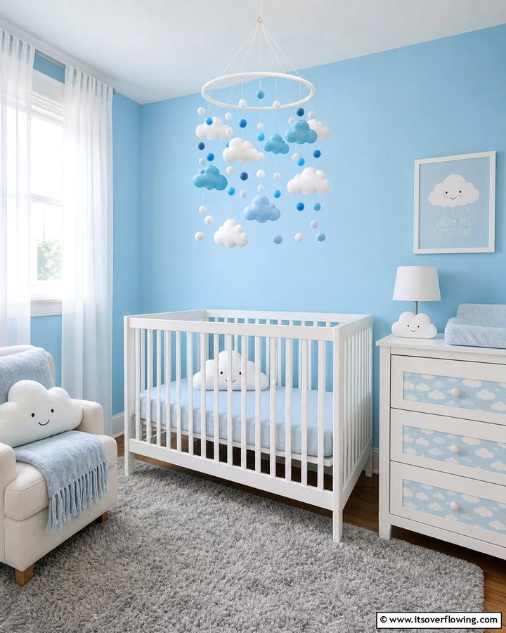 Blue Cloud Mobiles - 25 Blue Nursery Ideas for a Calming and Serene Baby Room