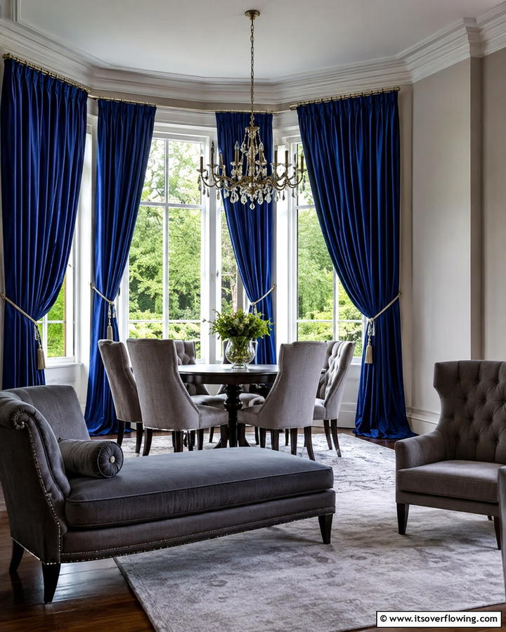 Blue Curtains with Grey Upholstery - 30 Soothing Blue & Grey Living Room Designs for Relaxing Spaces