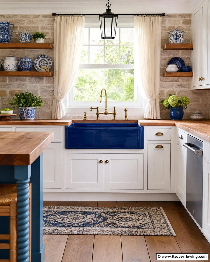 Blue Farmhouse Sink - 20 Blue French Country Kitchen Ideas- Charming & Bright