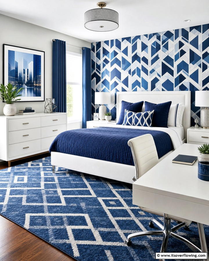 Blue Geometric Patterns - 25 Girls Blue Bedroom Ideas- Fresh & Calming Designs