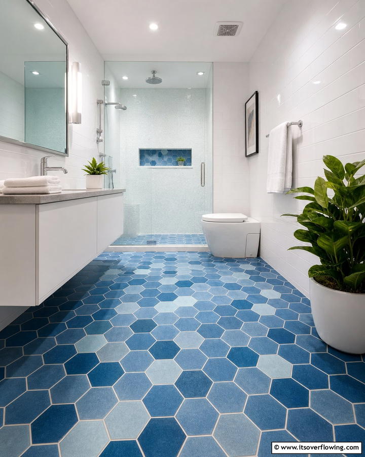 Blue Hexagonal Floor Tiles - 25 Stunning Blue Tile Bathroom Ideas for a Fresh Look