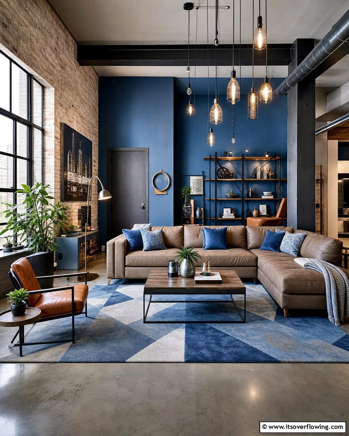 Blue Industrial Edge - 21 Refreshing Blue Living Room Ideas for Vibrant Spaces