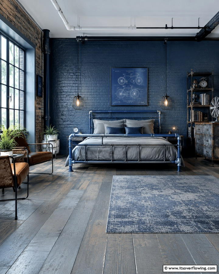 Blue Industrial Elements - 25 Moody Blue Bedroom Ideas for a Relaxing Space