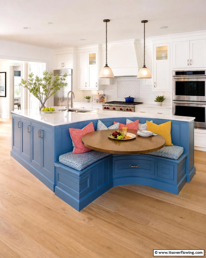 Blue Islands with Built In Breakfast Nooks - 25 Blue Kitchen Island Ideas for a Fresh Look