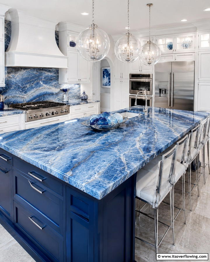 Blue Marble Countertop - 25 Marble Kitchen Countertops for Elegant Homes