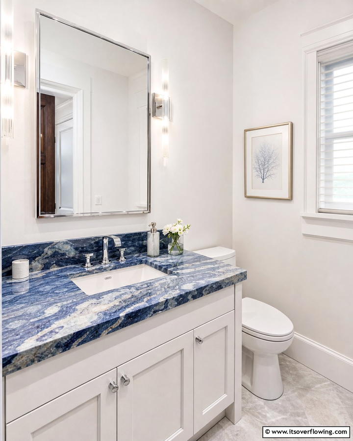 Blue Marble Countertop - 20 Blue Powder Room Ideas- Small Space, Big Style