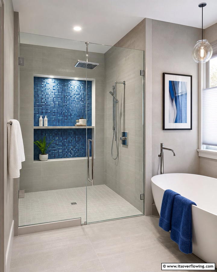 Blue Mosaic Shower Niche - 25 Blue Bathroom Ideas for a Serene Retreat
