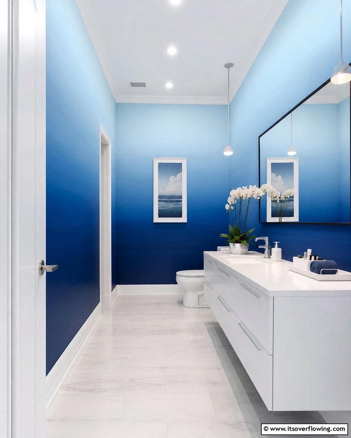 Blue Ombre Walls - 25 Blue Bathroom Ideas for a Serene Retreat