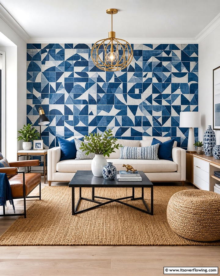 Blue Patterned Walls - 21 Refreshing Blue Living Room Ideas for Vibrant Spaces
