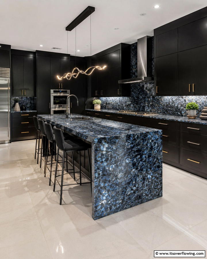 Blue Pearl Granite for a Unique Statement - 25 Granite Kitchen Countertop Ideas for Elegant Kitchens