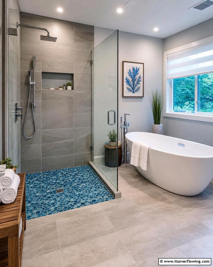 Blue Pebble Shower Floor - 25 Blue Bathroom Ideas for a Serene Retreat