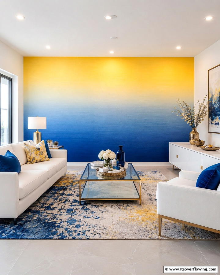 Blue Rugs with Yellow Borders - 25 Yellow and Blue Living Room Ideas for a Fresh Look