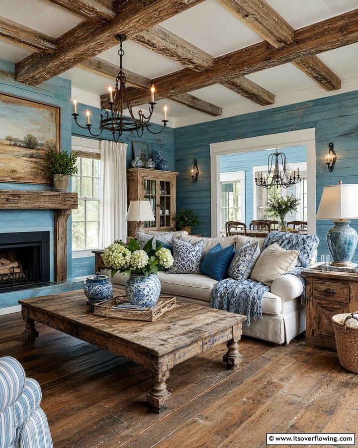 Blue Rustic Charm - 21 Refreshing Blue Living Room Ideas for Vibrant Spaces