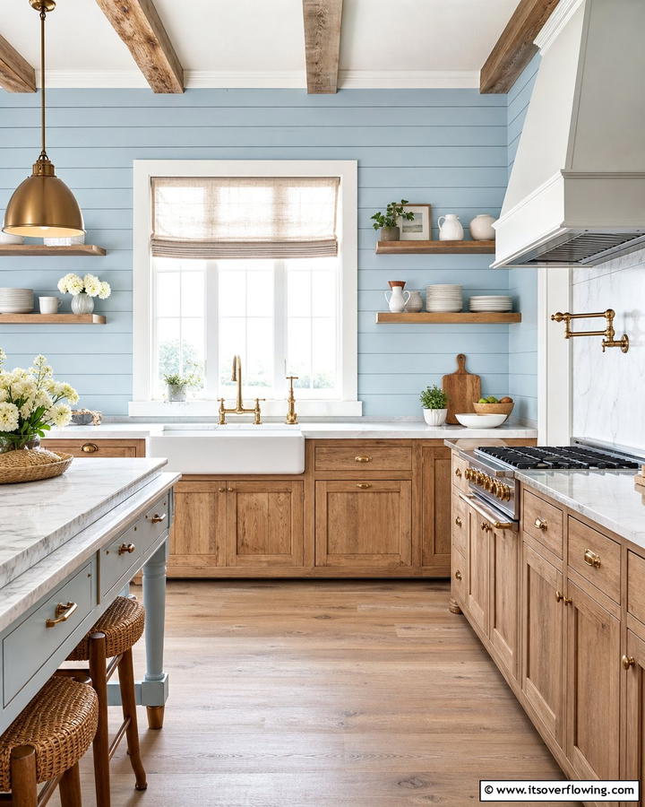 Blue Shiplap Walls - 20 Blue French Country Kitchen Ideas- Charming & Bright