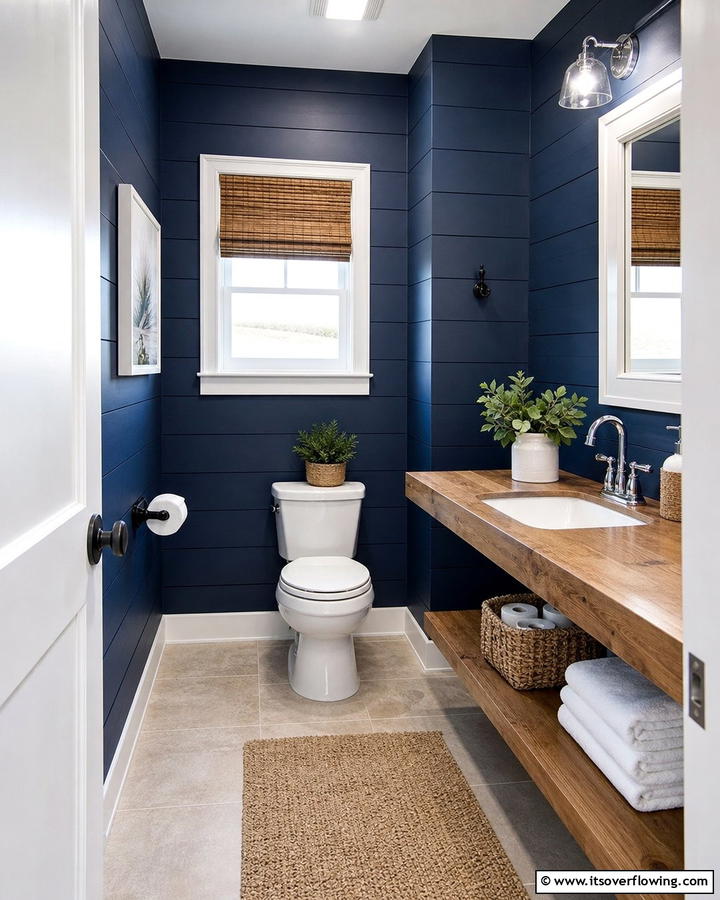 Blue Shiplap Walls - 20 Blue Powder Room Ideas- Small Space, Big Style