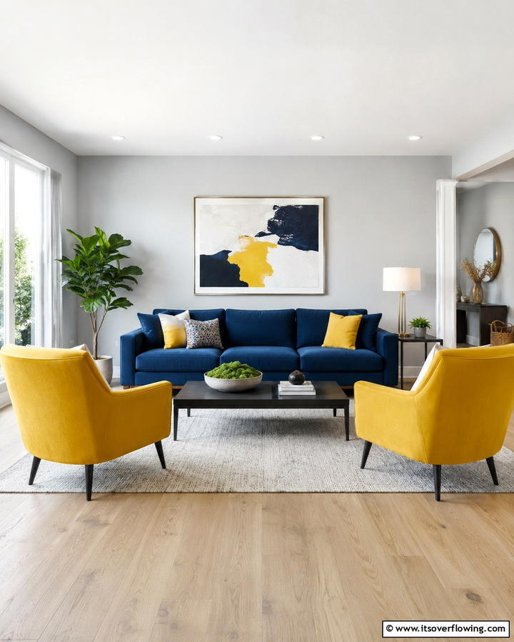 Blue Sofa with Yellow Accent Chairs - 25 Yellow and Blue Living Room Ideas for a Fresh Look