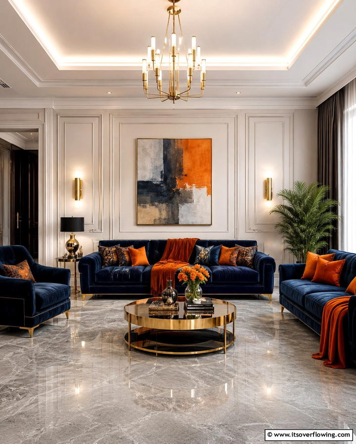 Blue Sofas with Orange Accents - 25 Orange and Blue Living Room Ideas for a Bold Look