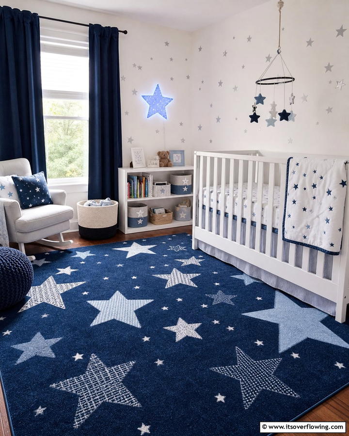 Blue Star Patterned Rugs - 25 Blue Nursery Ideas for a Calming and Serene Baby Room