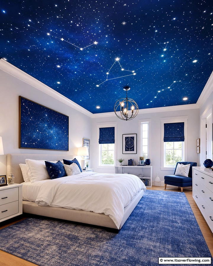 Blue Starry Night Ceiling - 25 Girls Blue Bedroom Ideas- Fresh & Calming Designs