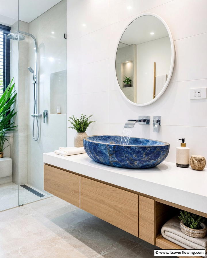 Blue Stone Sink - 25 Blue Bathroom Ideas for a Serene Retreat