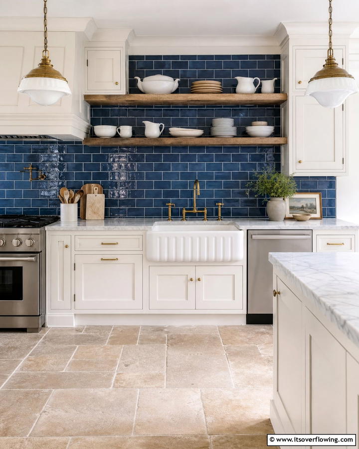 Blue Subway Tile Backsplash - 20 Blue French Country Kitchen Ideas- Charming & Bright