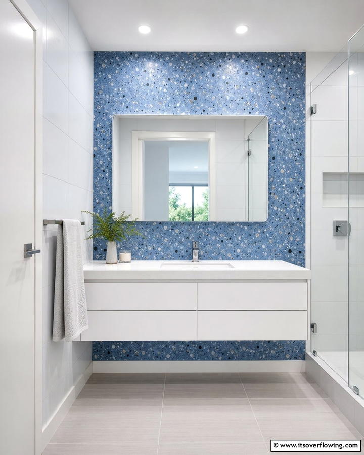 Blue Terrazzo Vanity Backsplash - 25 Stunning Blue Tile Bathroom Ideas for a Fresh Look