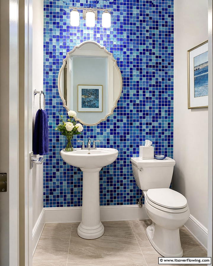 Blue Tile Mosaic - 20 Blue Powder Room Ideas- Small Space, Big Style
