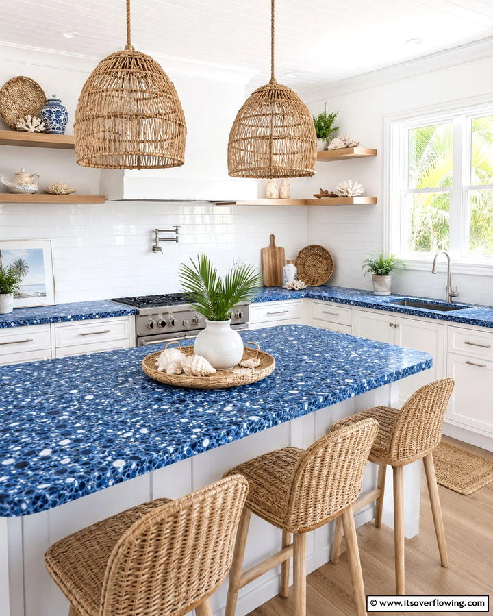 Blue Toned Terrazzo for a Coastal Vibe - 20 Terrazzo Kitchen Countertops for a Unique Look