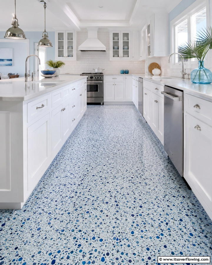 Blue Toned Terrazzo for a Cool Vibe - 25 Terrazzo Kitchen Floor Ideas for a Unique Look