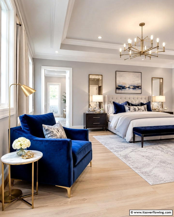 Blue Velvet Armchair - 25 Moody Blue Bedroom Ideas for a Relaxing Space