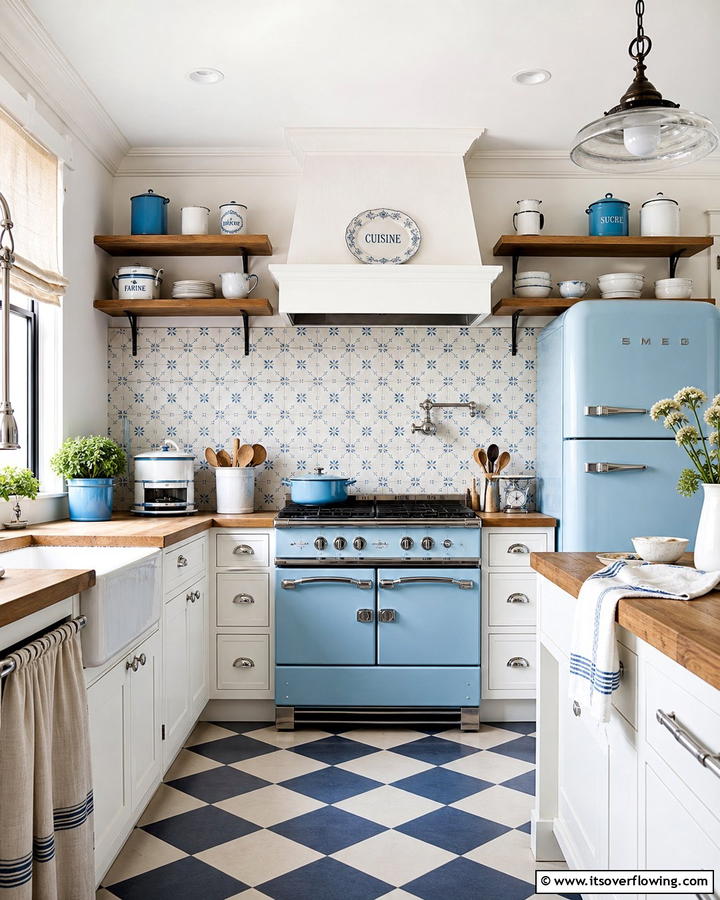 Blue Vintage Appliances - 20 Blue French Country Kitchen Ideas- Charming & Bright