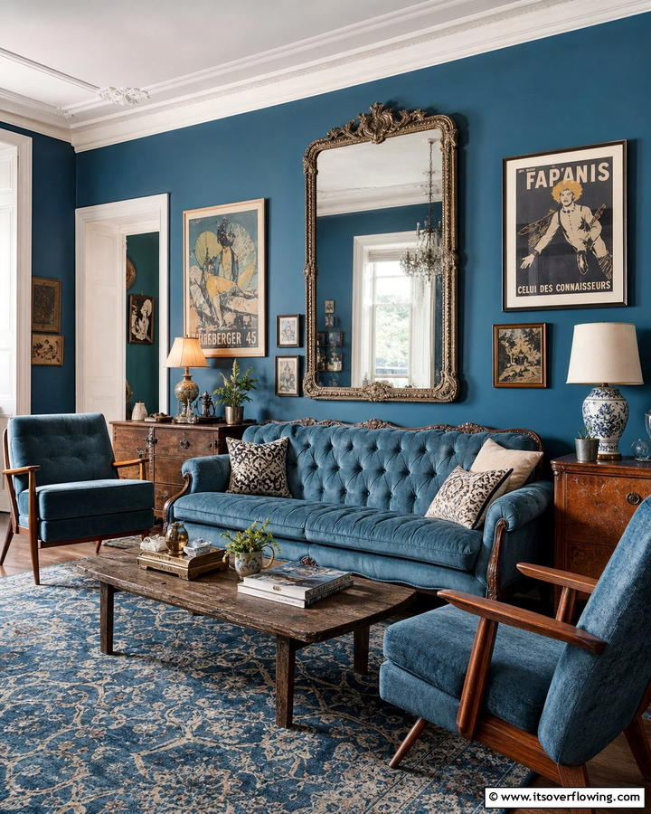 Blue Vintage Revival - 21 Refreshing Blue Living Room Ideas for Vibrant Spaces