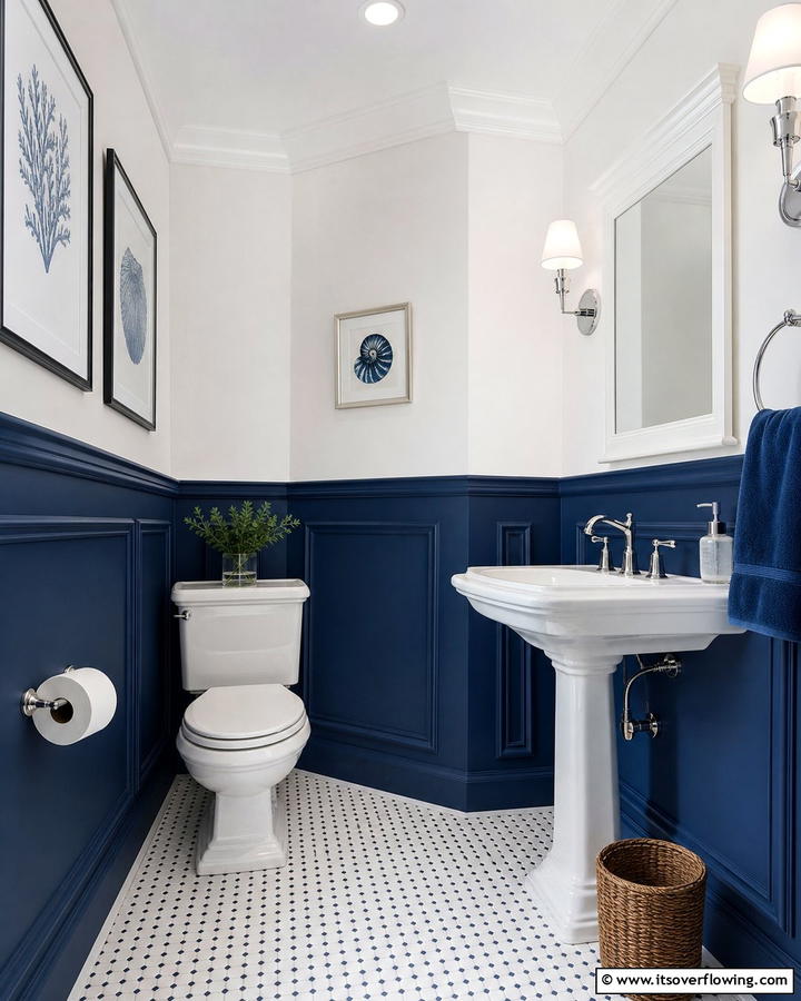 Blue Wainscoting - 20 Blue Powder Room Ideas- Small Space, Big Style