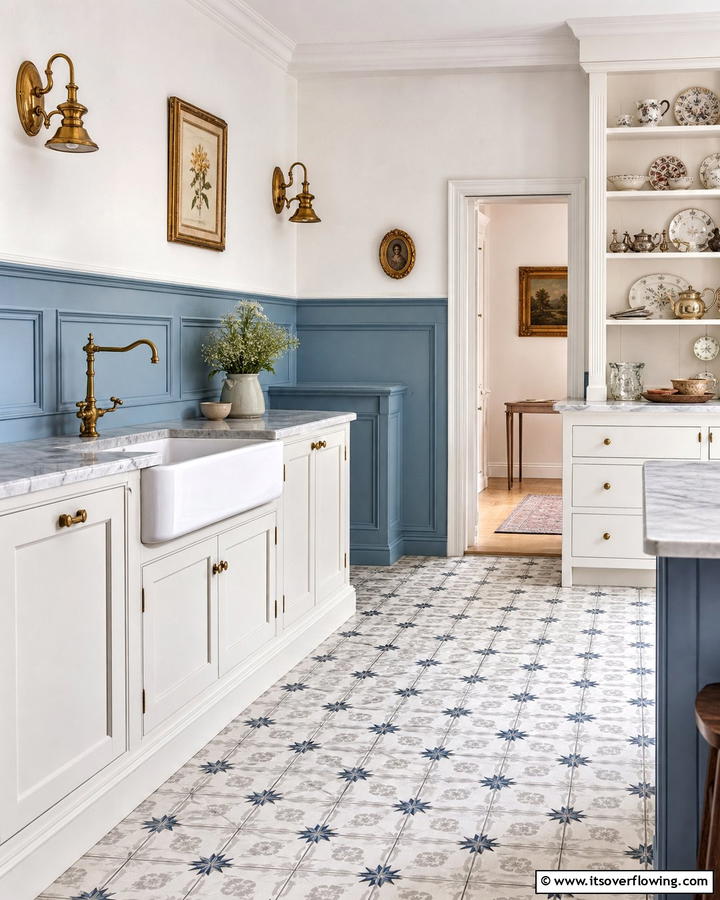 Blue Wainscoting - 20 Blue French Country Kitchen Ideas- Charming & Bright