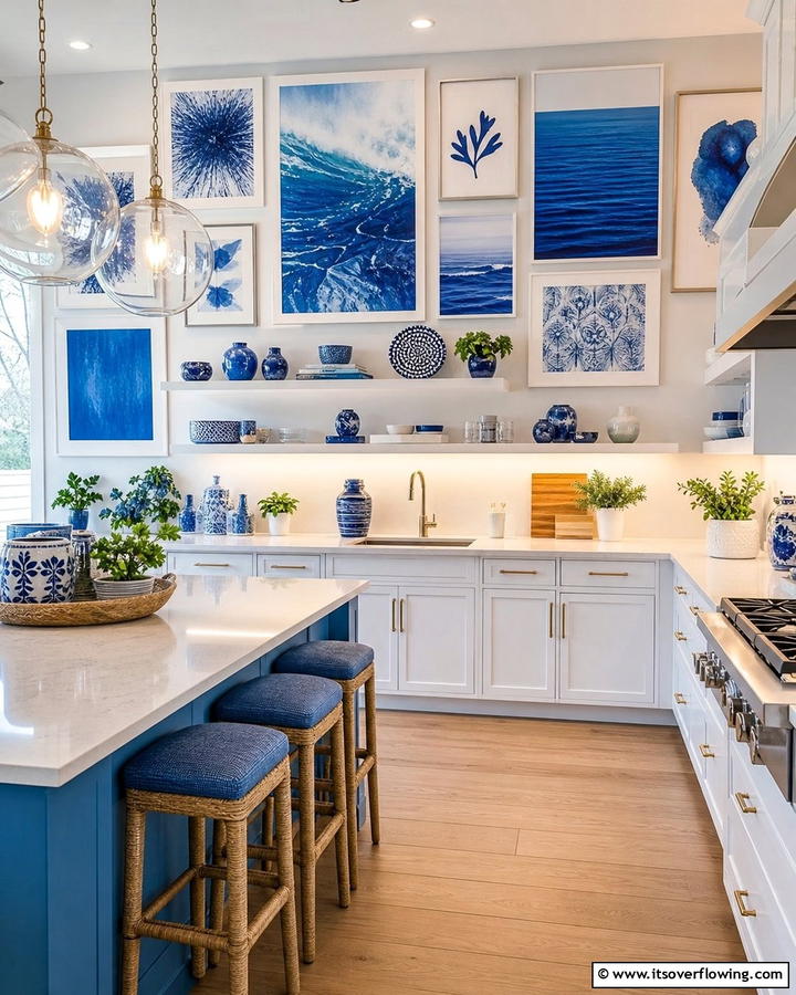 Blue Wall Art and Decor Highlights - 21 Inviting Blue Kitchen Ideas for Coastal or Modern Themes