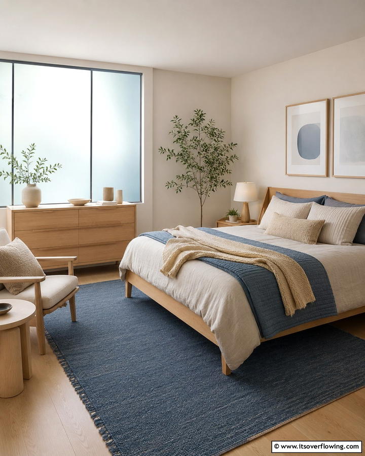 Blue and Beige with Statement Artwork - 25 Blue and Beige Bedroom Ideas for a Calming Space