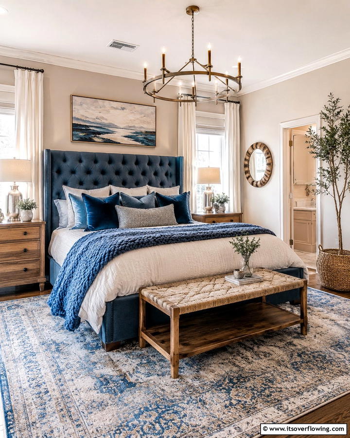 Blue and Beige with Textured Layers - 25 Blue and Beige Bedroom Ideas for a Calming Space