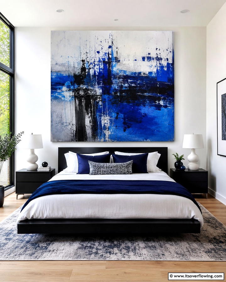 Blue and Black Abstract Artwork - 25 Black and Blue Bedroom Ideas for a Bold Statement