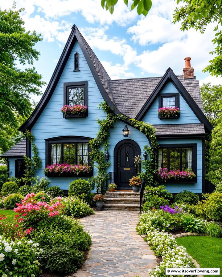 Blue and Black Cottage Aesthetic - 25 Blue House With Black Trim Ideas for a Striking Exterior
