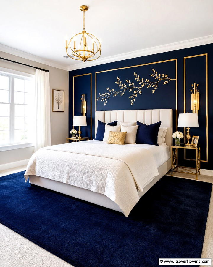 Blue and Gold Accent Walls - 25 Blue and Gold Bedroom Ideas for a Regal Atmosphere