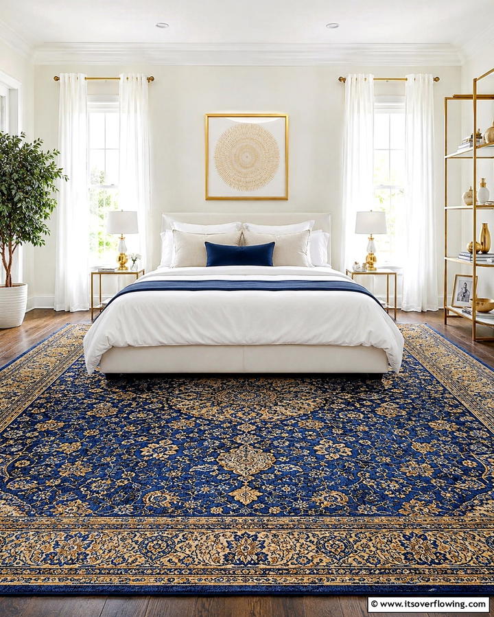 Blue and Gold Area Rugs - 25 Blue and Gold Bedroom Ideas for a Regal Atmosphere