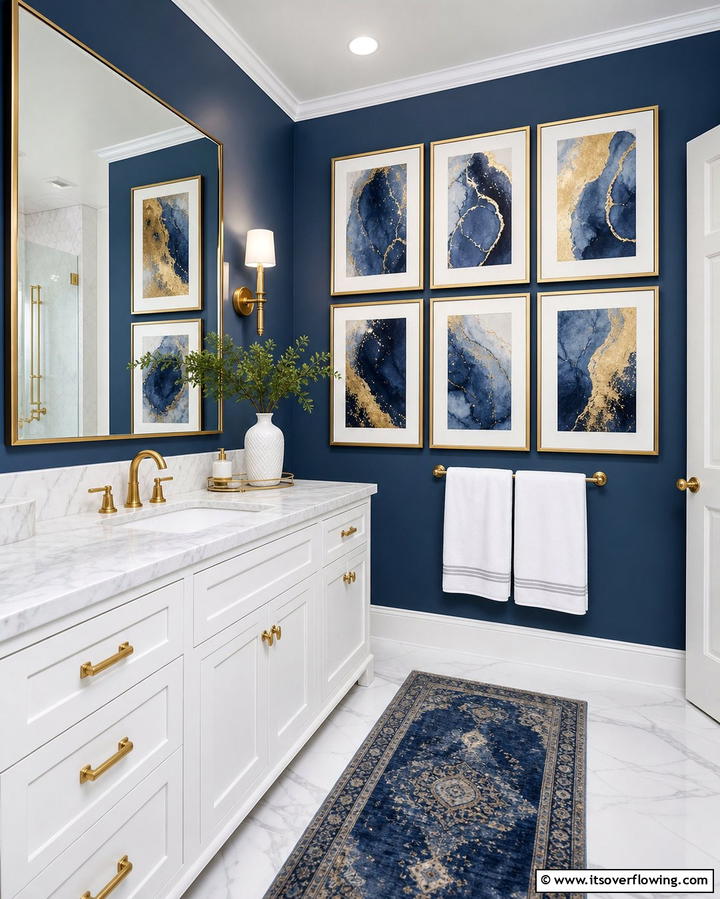 Blue and Gold Art Prints - 25 Blue and Gold Bathroom Ideas for a Luxurious Retreat